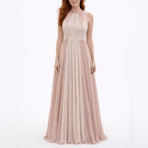 Chic Halter Lace Maxi Dress - Blush